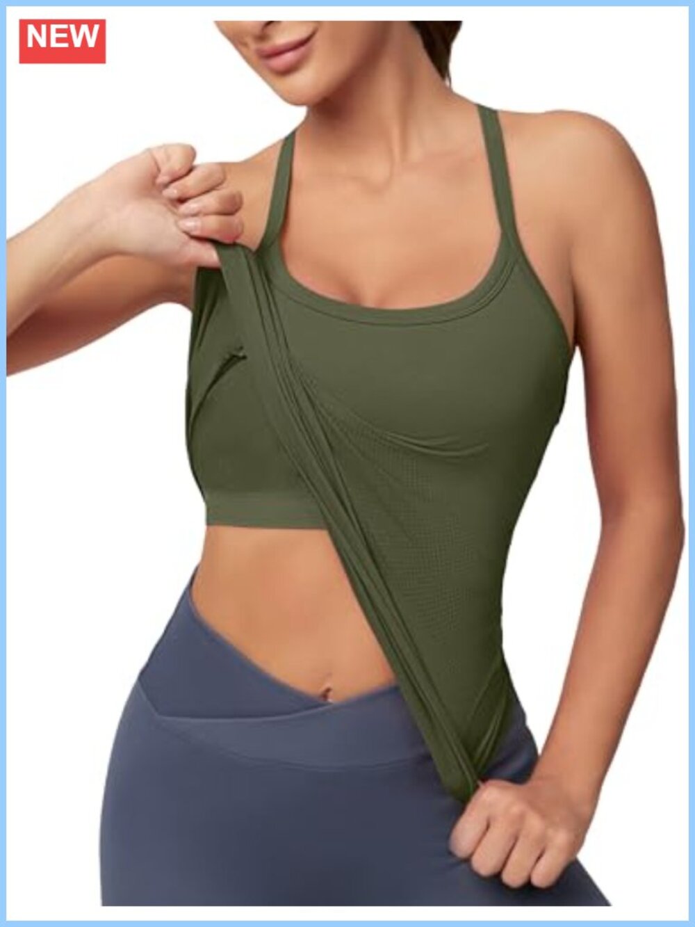 Seamless Racerback Workout Tank Top with Built-in Bra for Women